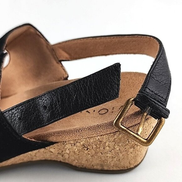 Vionic Marian Black Suede Slingback Strap Sandals Wedge Cork Soles Size 9 - Picture 14 of 16